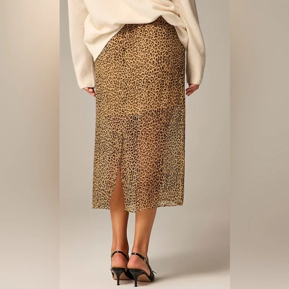 J Crew Gwyneth Slip Skirt NWT Leopard Crinkle Chiffon Pull-On L